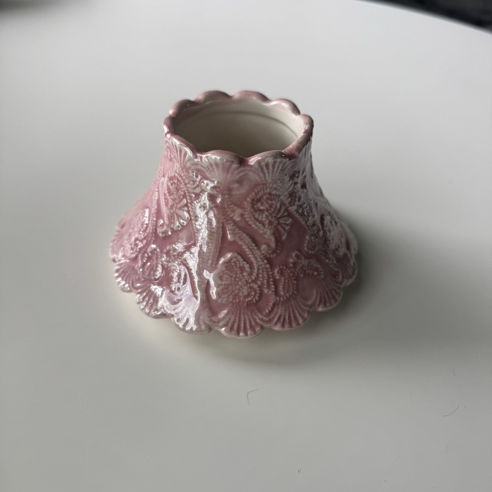 Vintage Pink Ceramic Chandelier Candle Cover Lamp Shade Embossed Lace Design